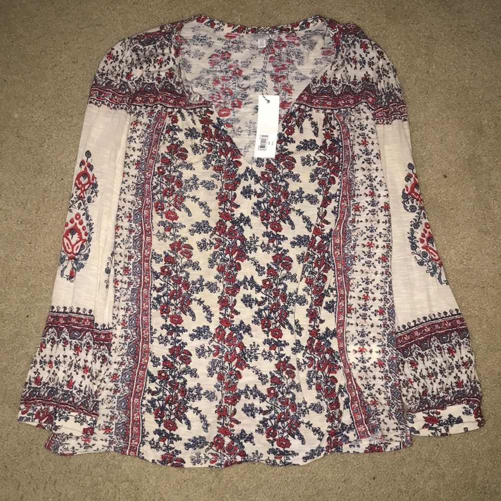 NWT lucky brand flower peasant top S .